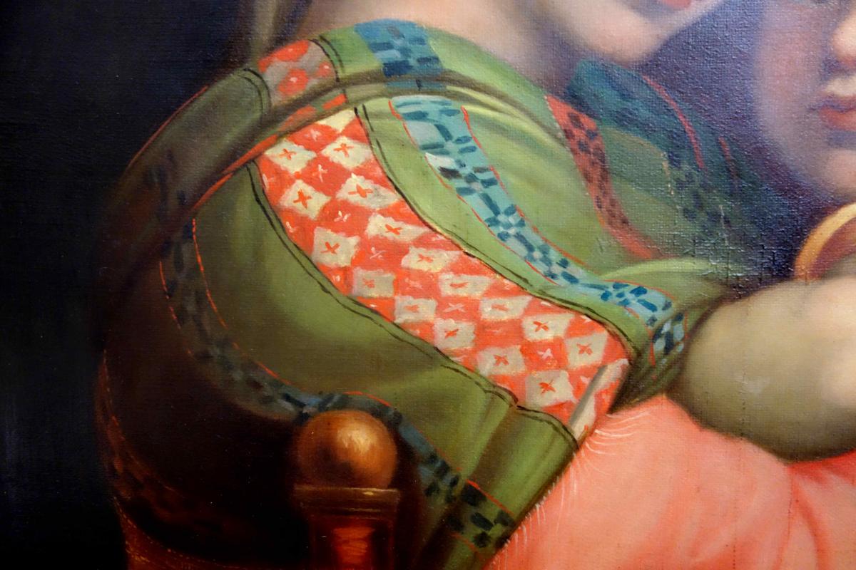 Signed Tondo: The Virgin On The Chair After Raphael, 1 Meter-photo-3