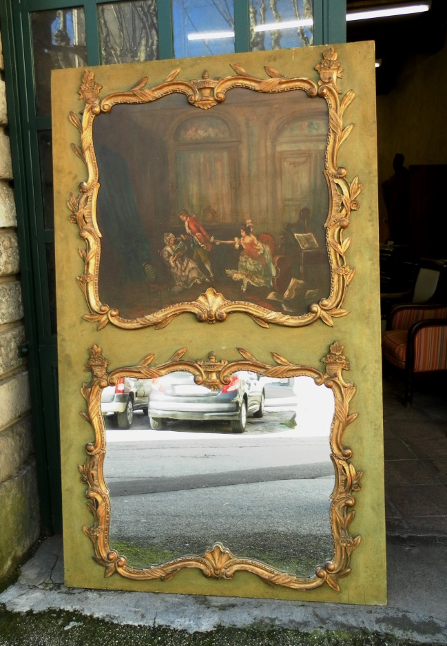 Trumeau Louis XV, XIXe bois doré et huile sur toile