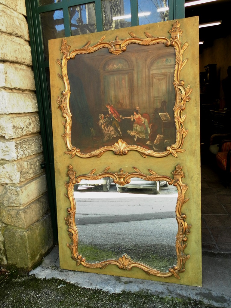Trumeau Louis XV, XIXe bois doré et huile sur toile-photo-2