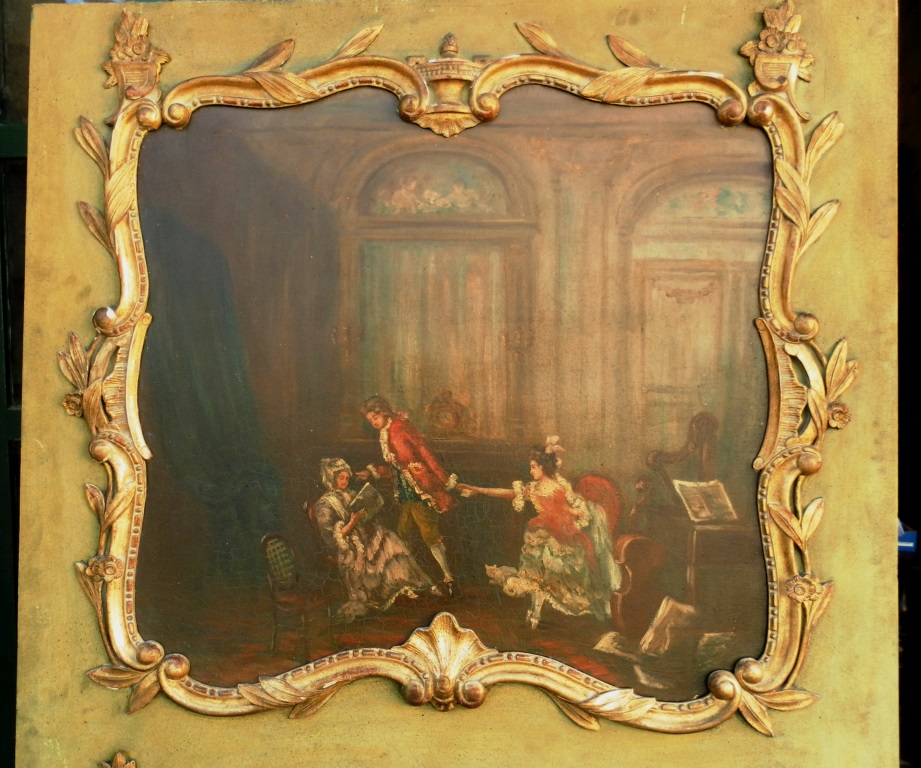 Trumeau Louis XV, XIXe bois doré et huile sur toile-photo-3