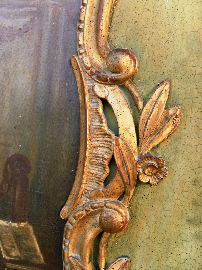 Trumeau Louis XV, XIXe bois doré et huile sur toile-photo-2