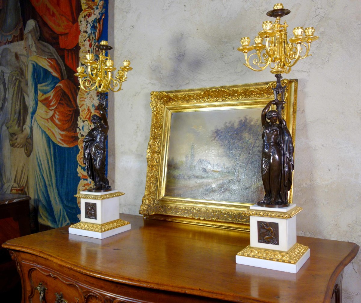 Large Pair Of Candelabra In The Antique Signed Pradier-photo-2