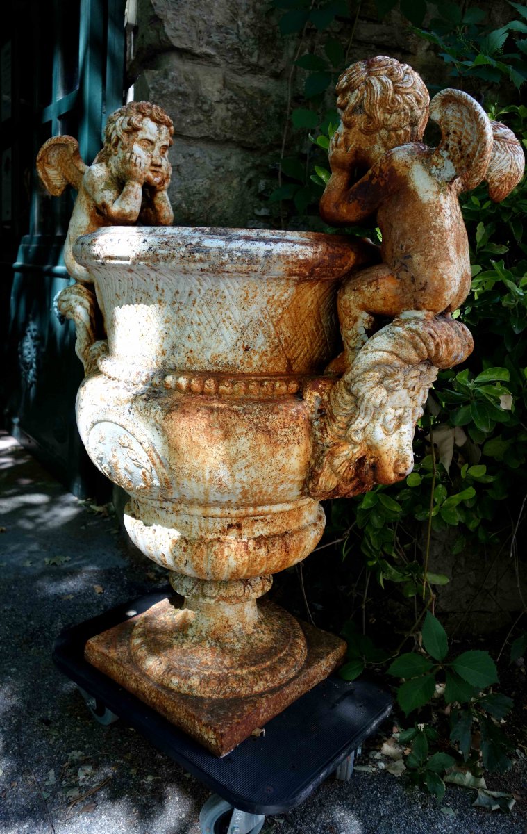 Paire De Vases Médicis Aux Chérubins, 1 Mètre-photo-4
