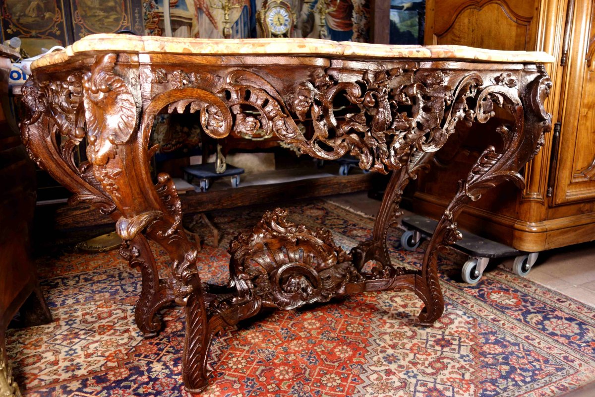 Console Louis XV En Bois De Chêne Et Marbre Brèche D’alep-photo-2