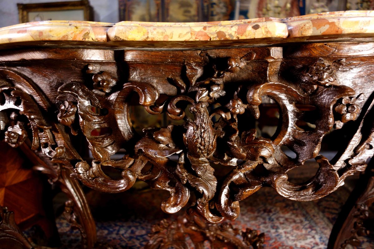 Console Louis XV En Bois De Chêne Et Marbre Brèche D’alep-photo-3