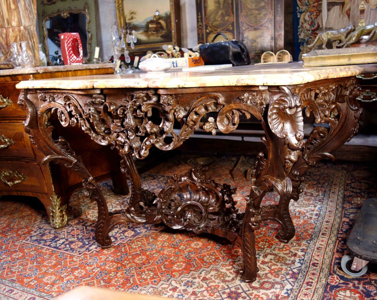 Console Louis XV En Bois De Chêne Et Marbre Brèche D’alep-photo-4