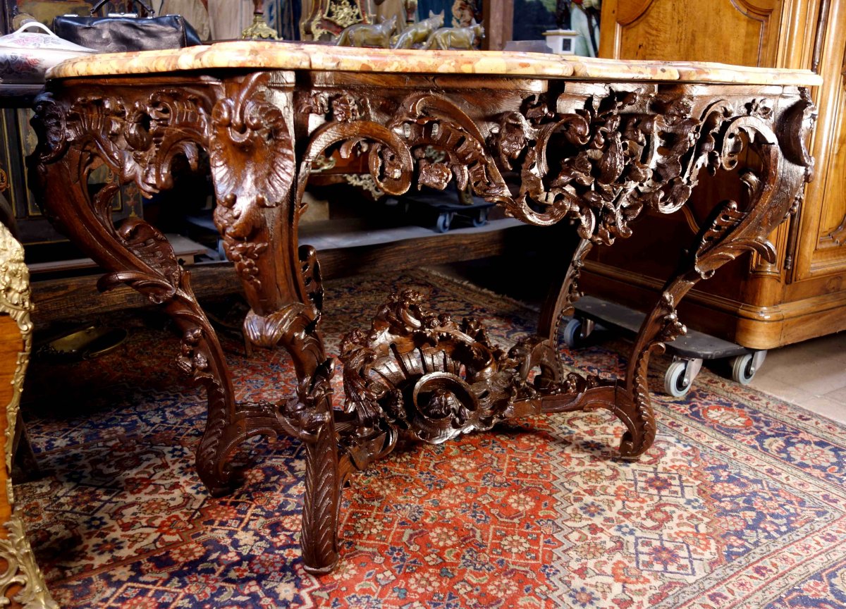 Console Louis XV En Bois De Chêne Et Marbre Brèche D’alep