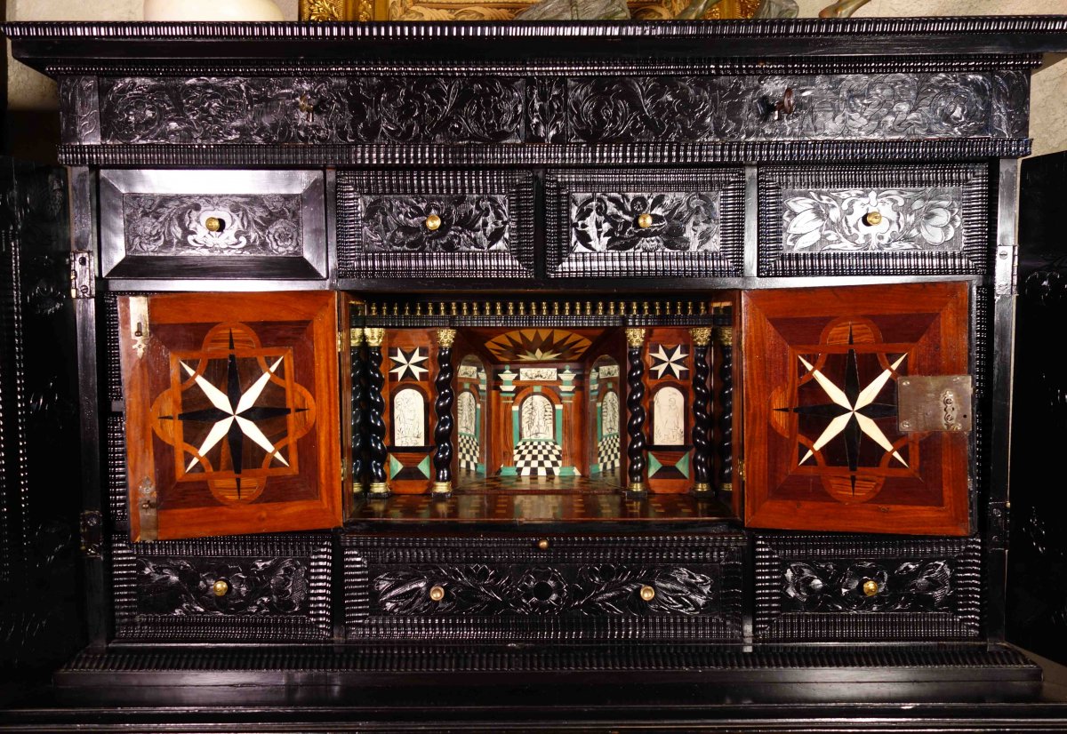 Cabinet d'ébène Aux Scènes De La Sainte Famille, XVIIe Siècle-photo-3