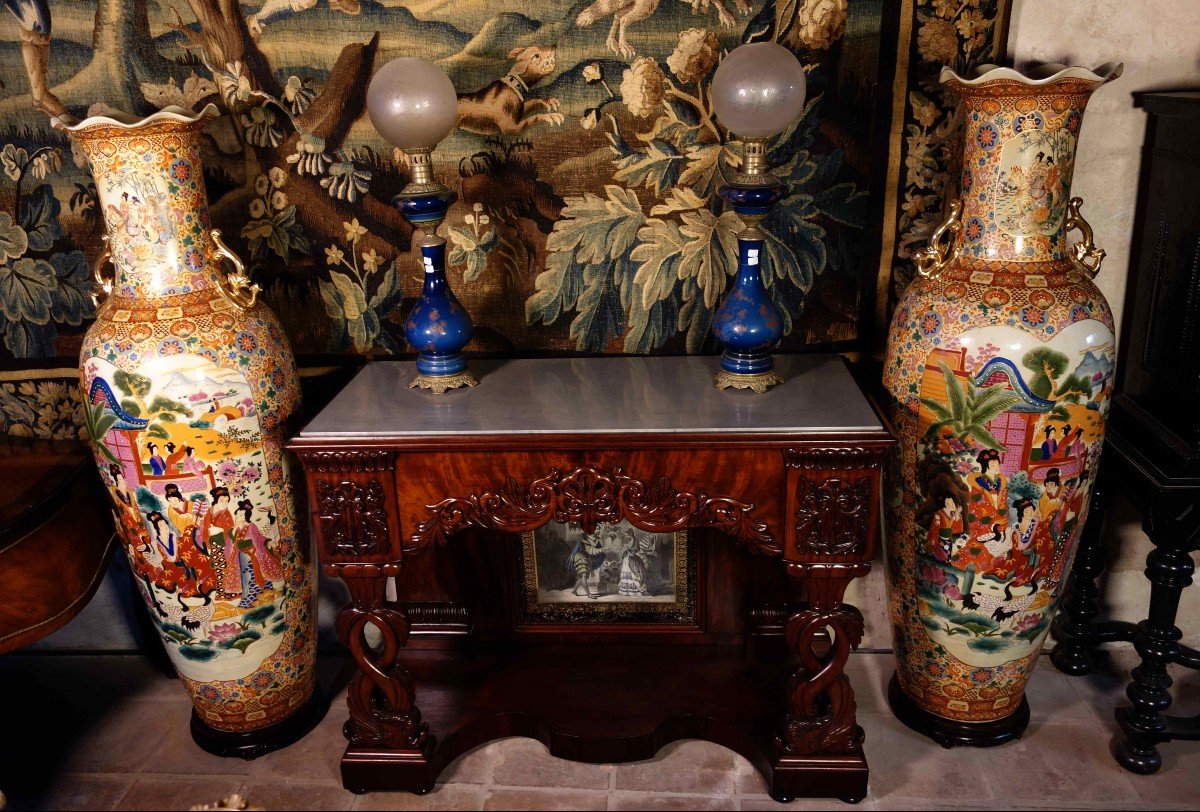 Grande Paire De Vases Asiatiques Satsuma, 166 Cm-photo-2