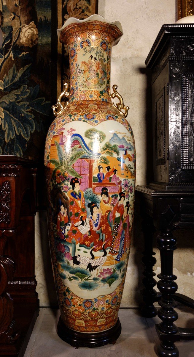 Grande Paire De Vases Asiatiques Satsuma, 166 Cm-photo-4