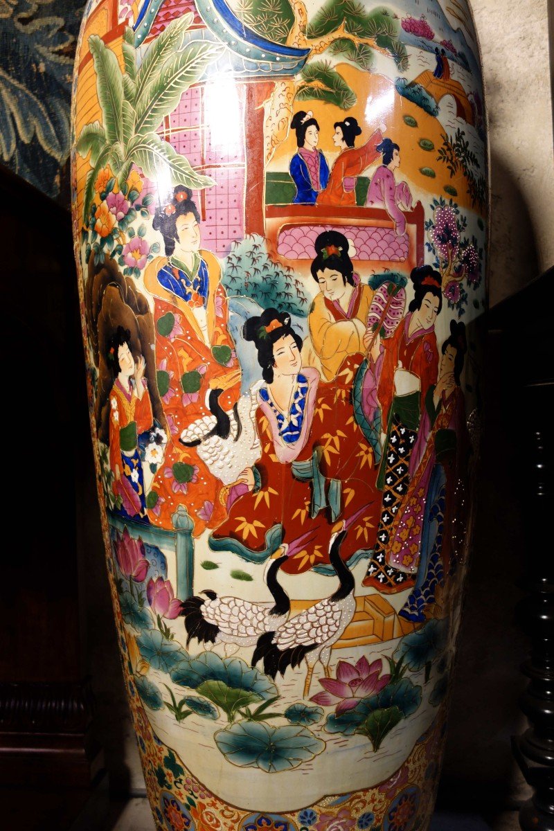 Grande Paire De Vases Asiatiques Satsuma, 166 Cm-photo-1