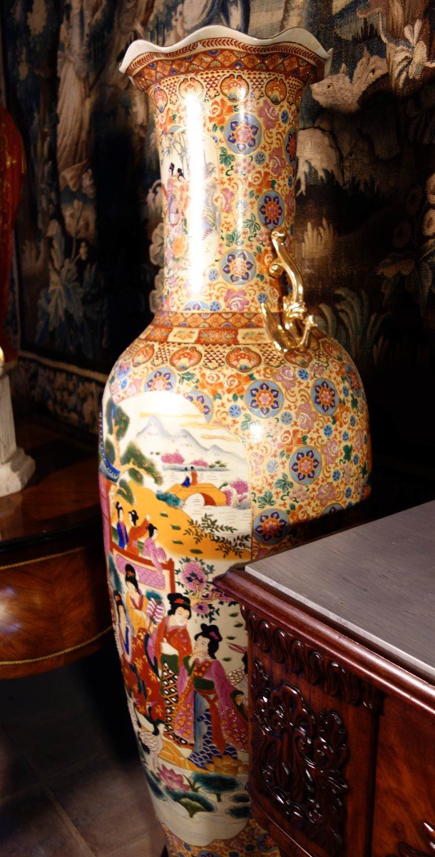 Grande Paire De Vases Asiatiques Satsuma, 166 Cm-photo-5