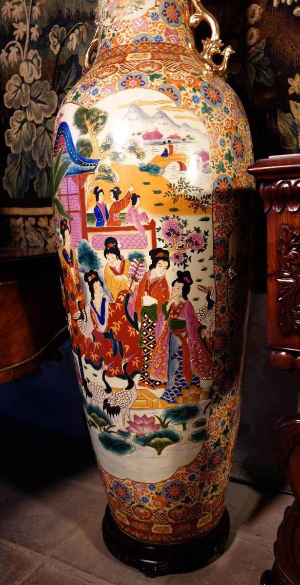 Grande Paire De Vases Asiatiques Satsuma, 166 Cm-photo-6