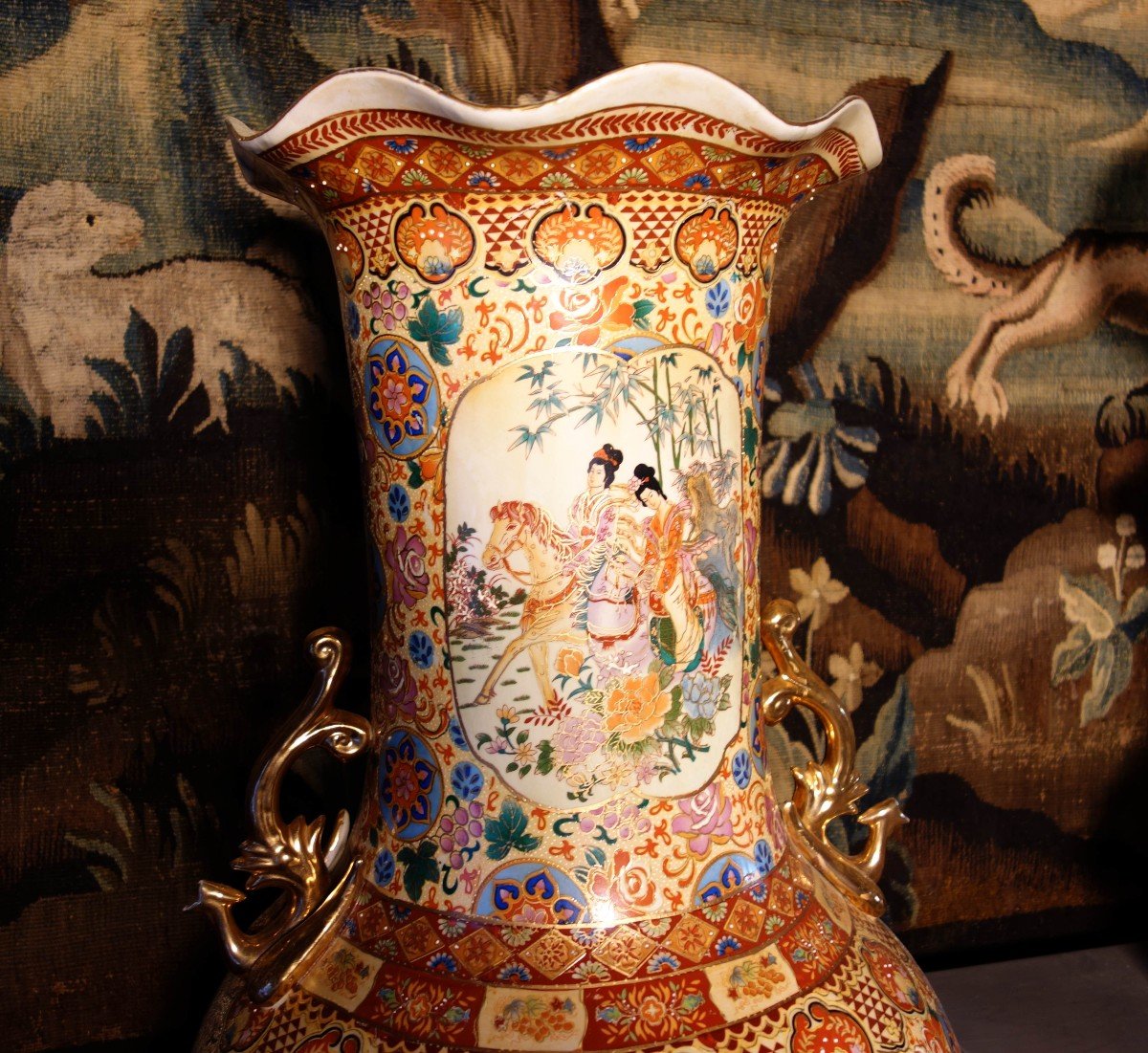 Grande Paire De Vases Asiatiques Satsuma, 166 Cm-photo-7