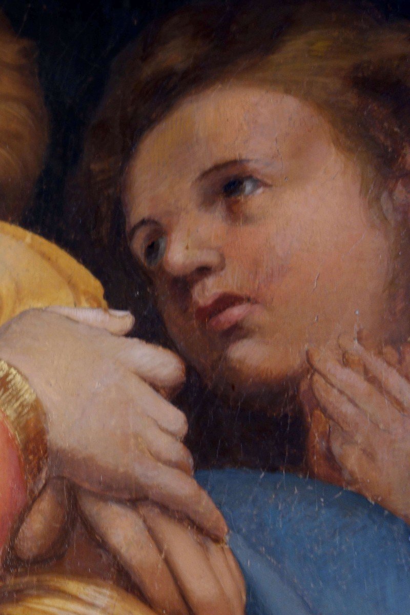 Large Oil On Canvas Tondo: The Virgin In The Chair, Italian School-photo-2