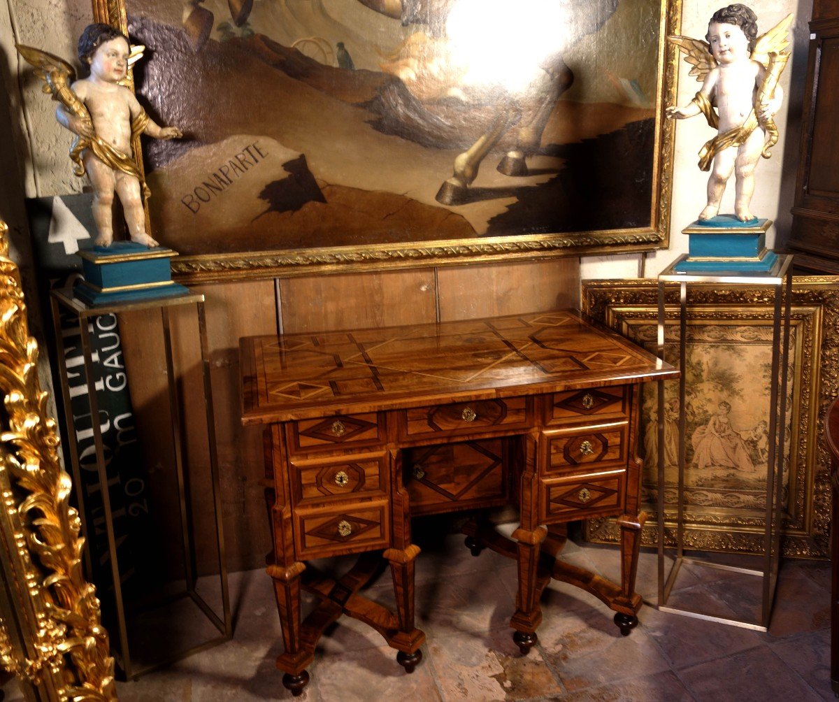 Bureau Mazarin Dauphinois En Marqueterie D’olivier, époque Louis XIV-photo-4