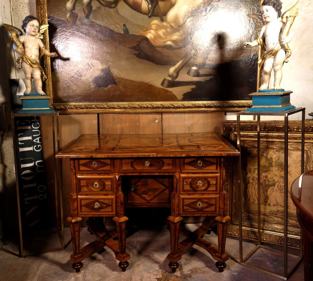 Bureau Mazarin Dauphinois En Marqueterie D’olivier, époque Louis XIV-photo-4