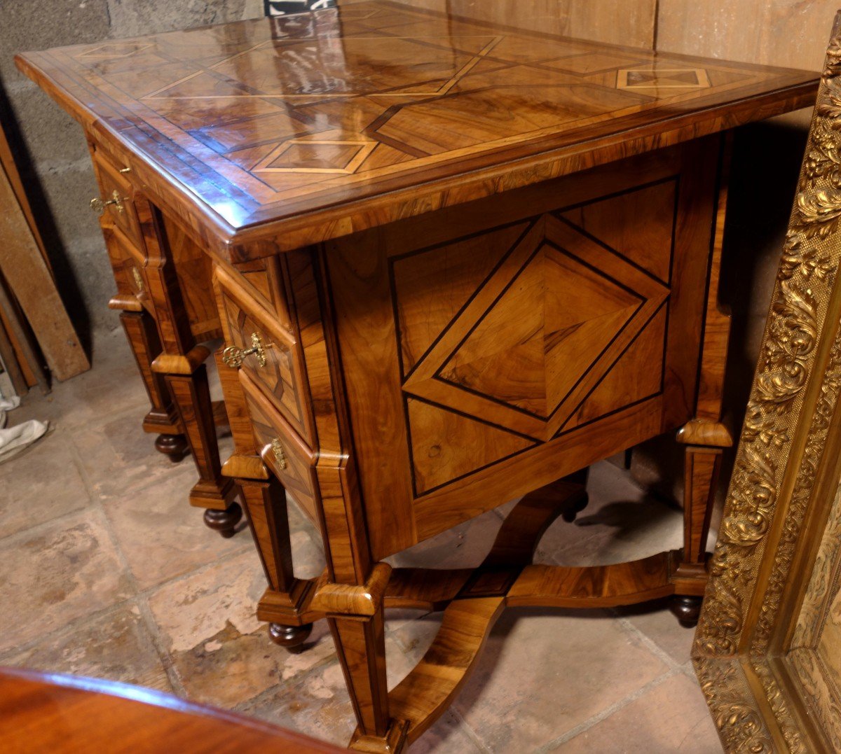 Mazarin Dauphinois Desk In Olive Marquetry, Louis XIV Period-photo-6
