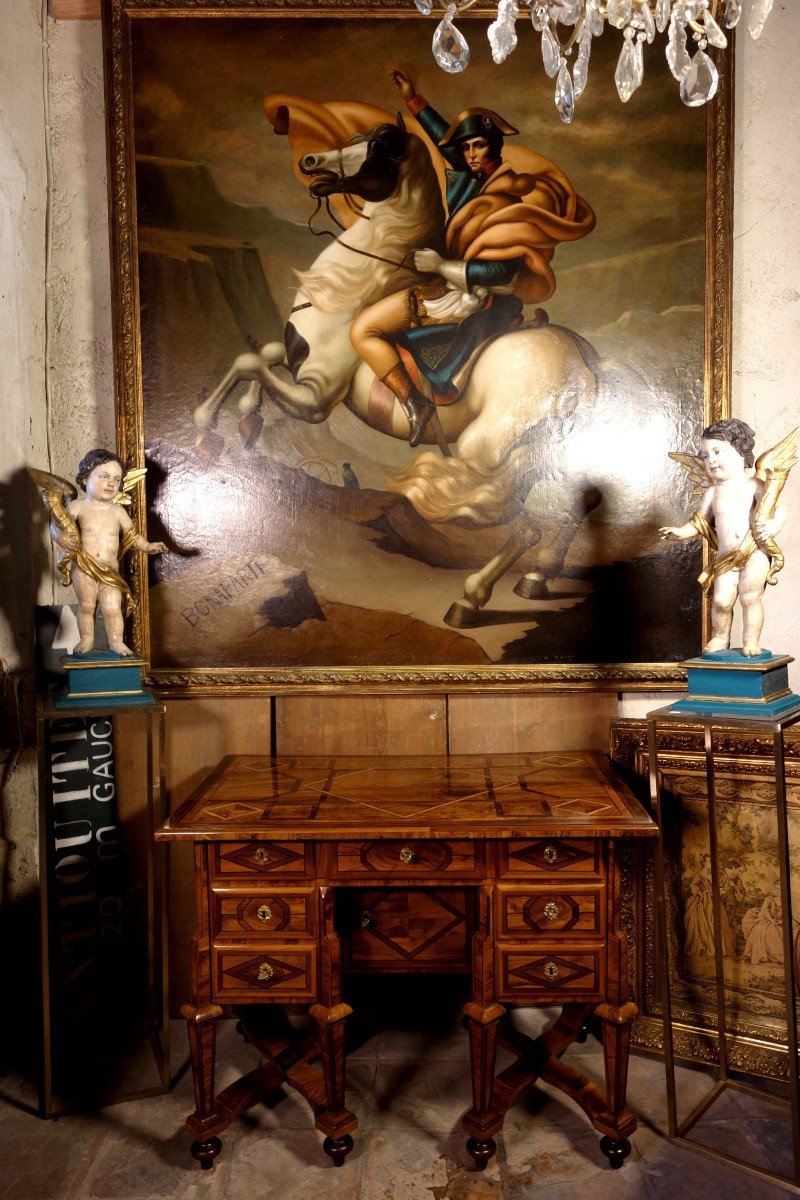 Bureau Mazarin Dauphinois En Marqueterie D’olivier, époque Louis XIV-photo-7