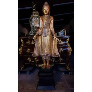 Large Burmese Buddha In Gilded Carved Wood