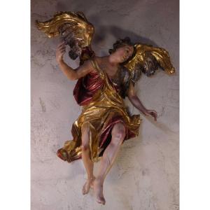 Statue Of The Archangel Gabriel In Gilded And Polychrome Wood