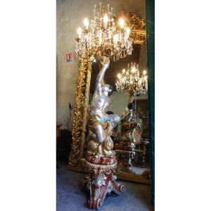 Nubien porte torchère argenté en bois, deux mètres