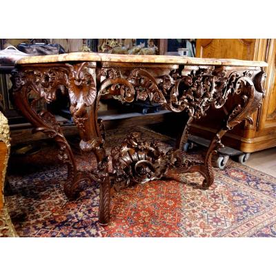 Louis XV Console In Oak Wood And Breche d'Alep Marble