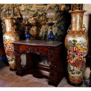 Grande Paire De Vases Asiatiques Satsuma, 166 Cm