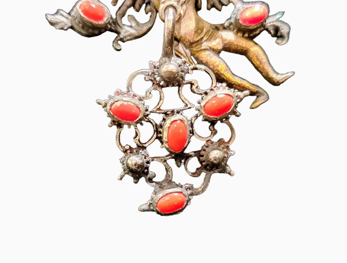 Broche Pendentif Ange En Argent Et Corail-photo-3