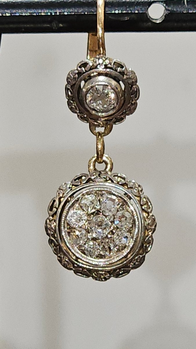 Boucles d'Oreilles Roses Antiques En Or Et Diamants -photo-4
