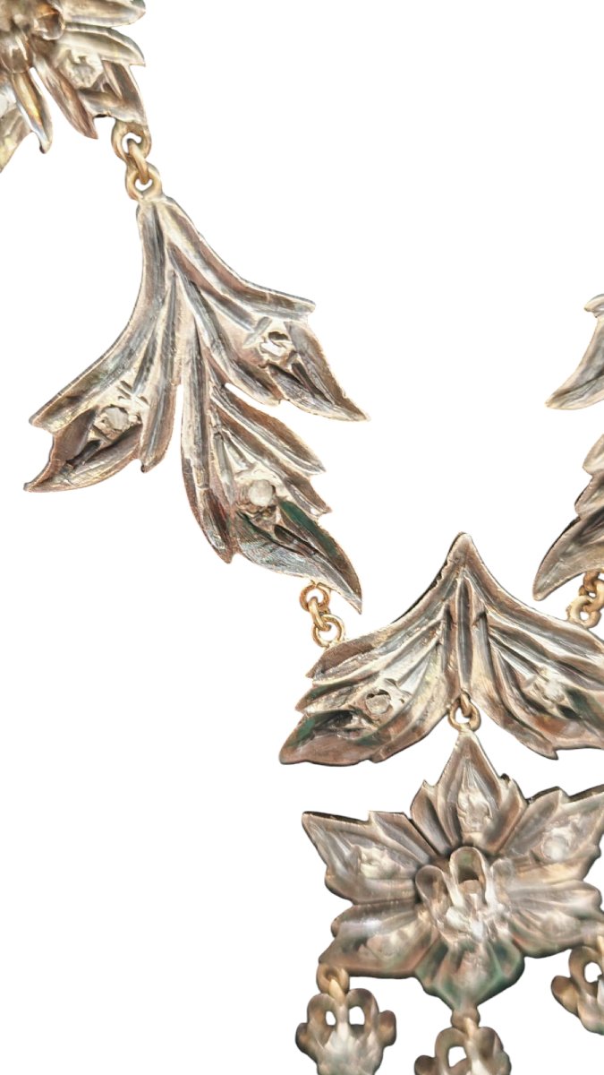 Collier en argent et or avec diamants roses du XIXe siècle -photo-2