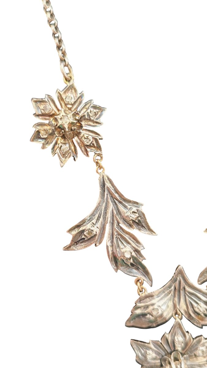 Collier en argent et or avec diamants roses du XIXe siècle -photo-3