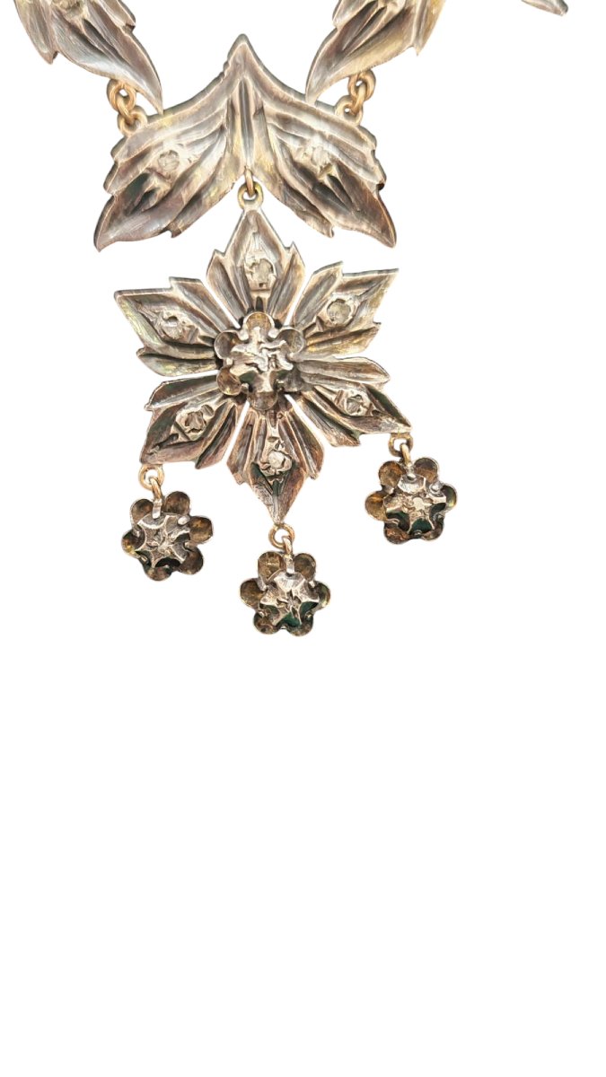 Collier en argent et or avec diamants roses du XIXe siècle -photo-4
