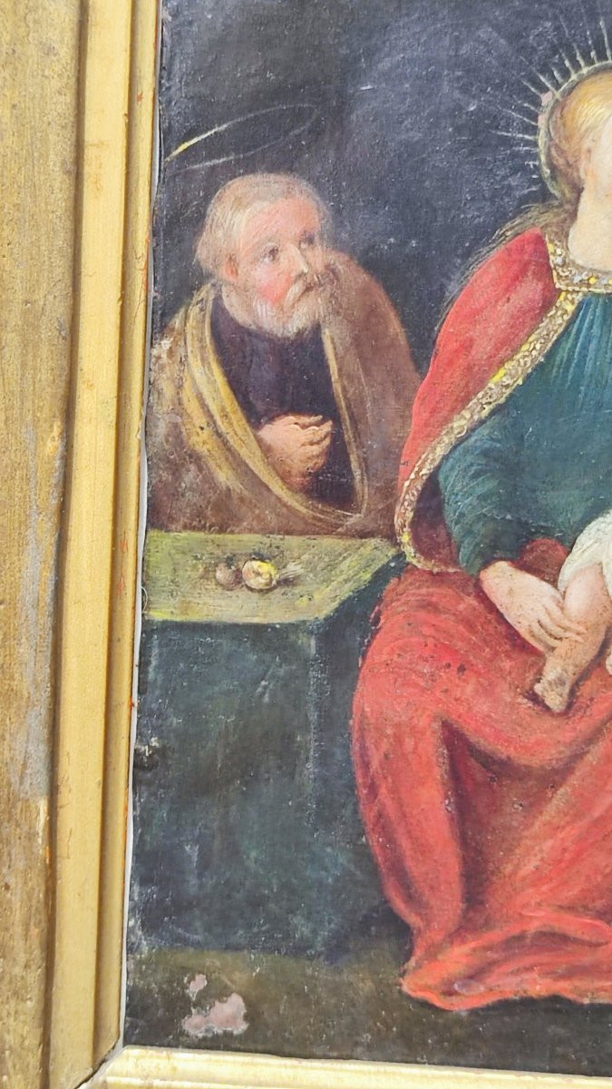 Oil On Copper, Early 17th Century – Madonna And Child, Saint Joseph, And An Angel With Symbols -photo-2