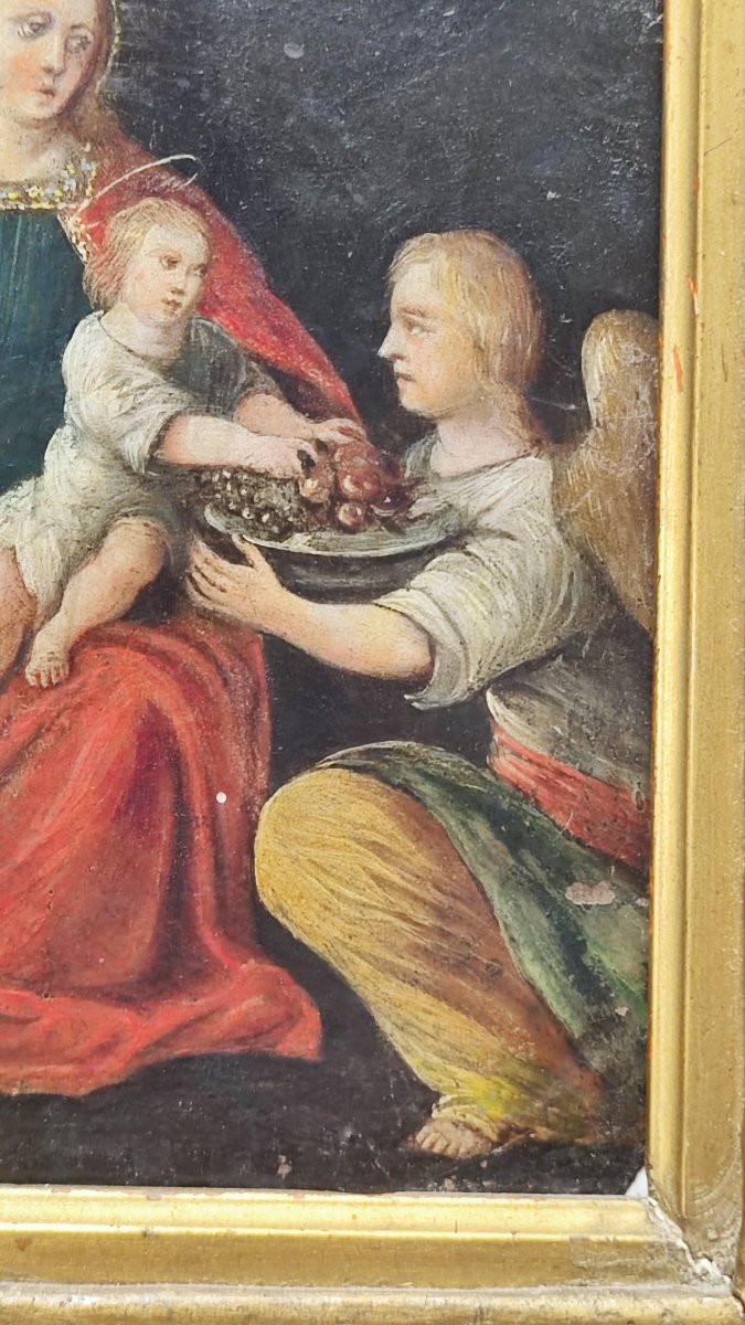 Oil On Copper, Early 17th Century – Madonna And Child, Saint Joseph, And An Angel With Symbols -photo-3