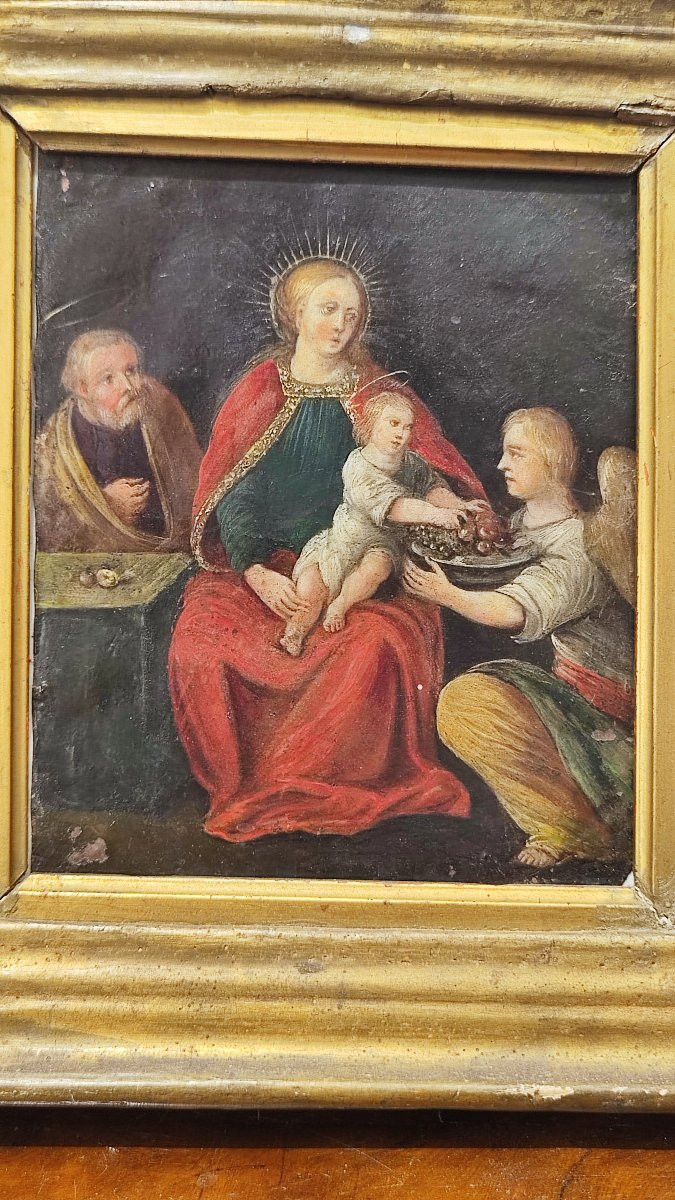 Oil On Copper, Early 17th Century – Madonna And Child, Saint Joseph, And An Angel With Symbols -photo-4