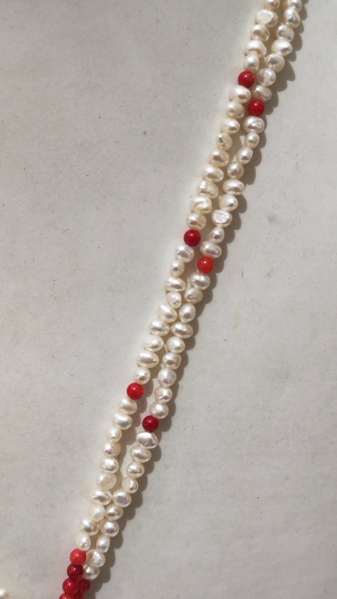 Collier de perles et de corail rouge-photo-3