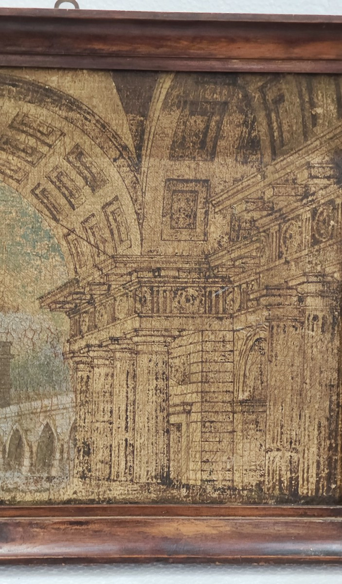 Huile sur toile du XVIIIe siècle, Grand Tour, représentant une vue d'architecture-photo-4