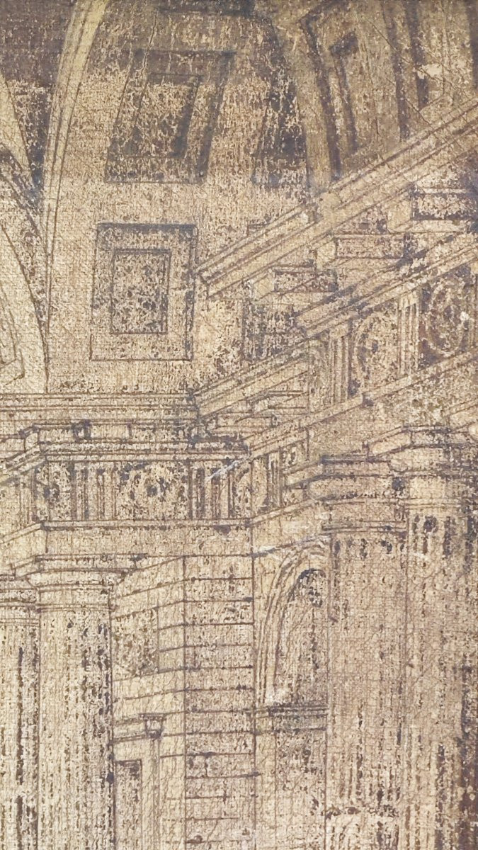 Huile sur toile du XVIIIe siècle, Grand Tour, représentant une vue d'architecture-photo-3