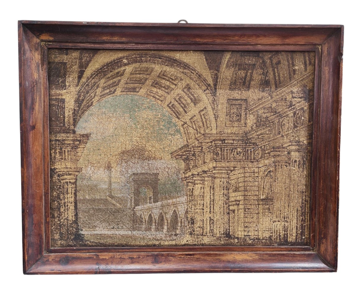 Huile sur toile du XVIIIe siècle, Grand Tour, représentant une vue d'architecture