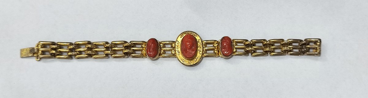 Antique 19th-century Victorian Bracelet With Coral Cameos-photo-4