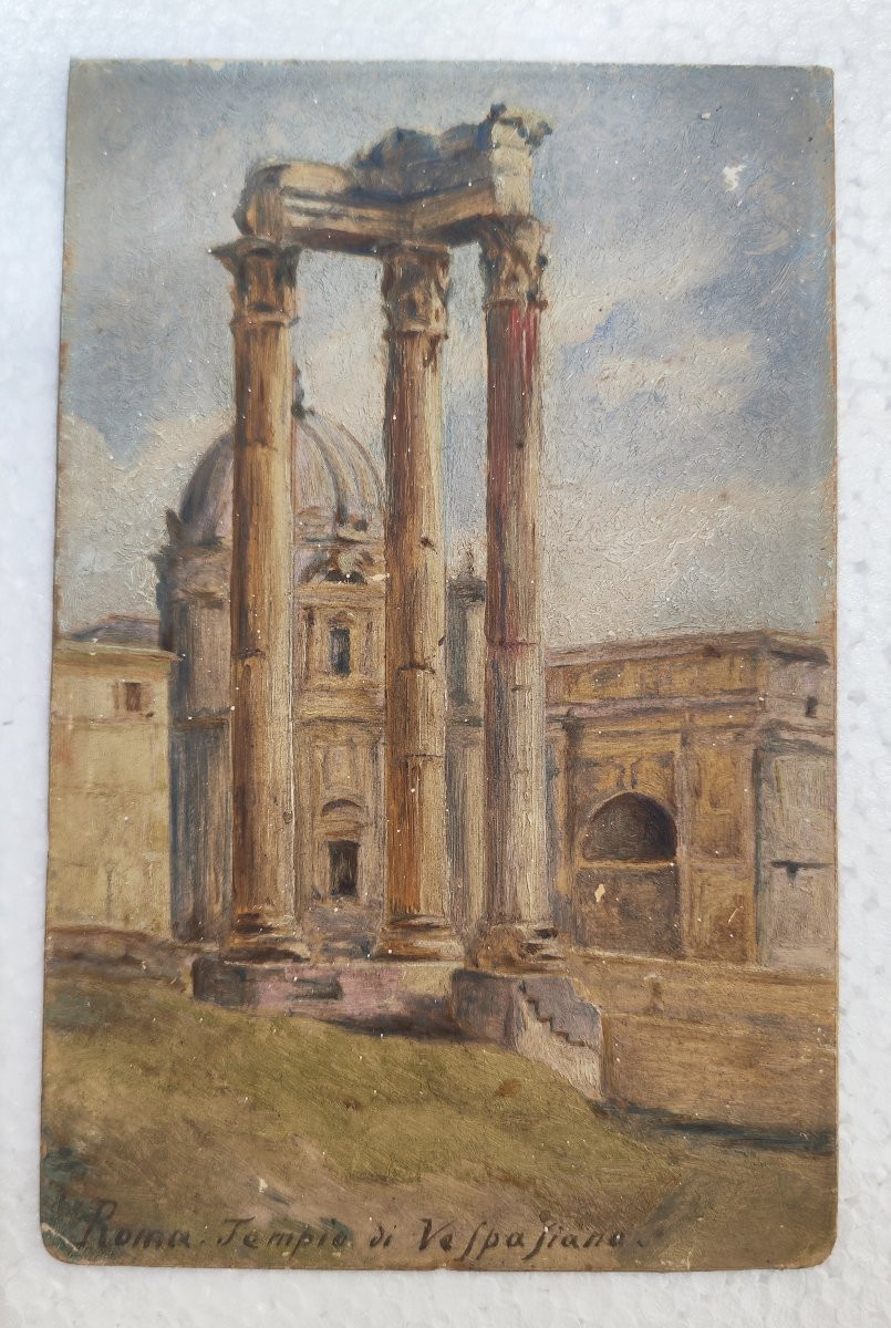 Peinture à l'huile des ruines romaines du temple de Vespasien, Grand Tour-photo-4