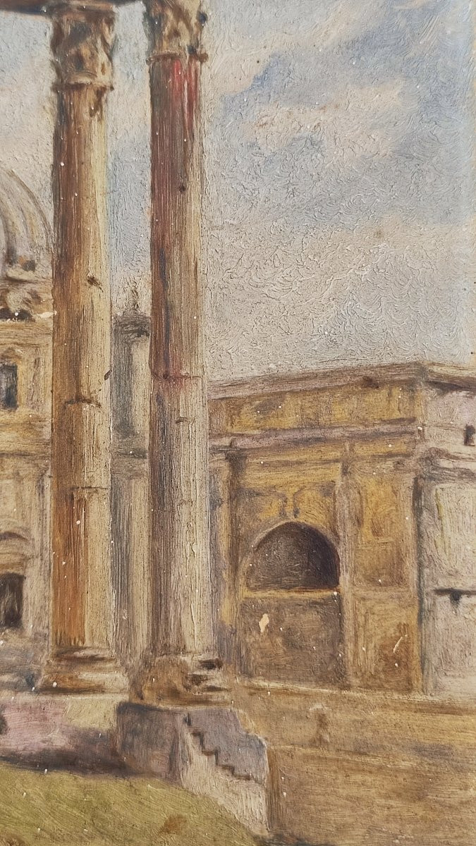 Peinture à l'huile des ruines romaines du temple de Vespasien, Grand Tour-photo-4