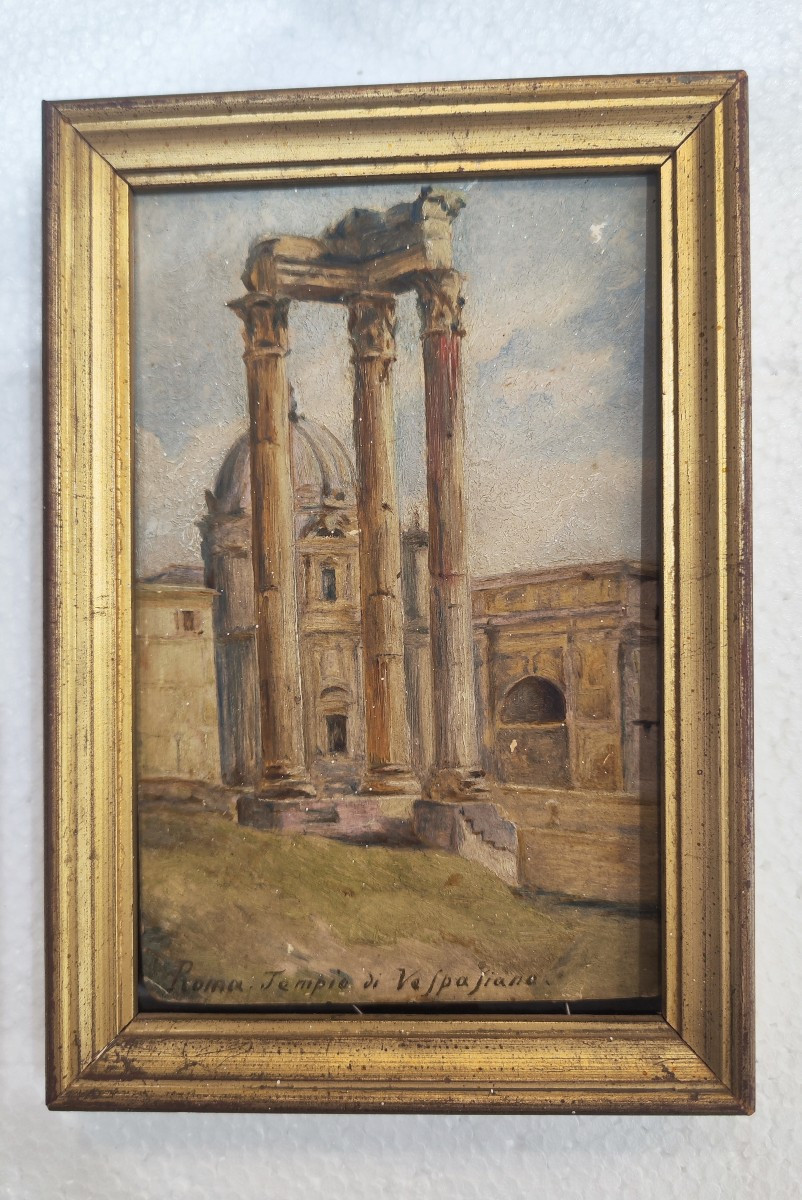 Peinture à l'huile des ruines romaines du temple de Vespasien, Grand Tour