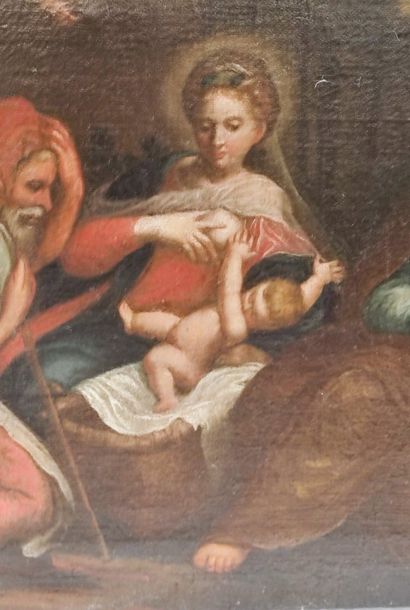 Huile sur toile du XVIIe siècle, Nativité avec l'Adoration des Bergers-photo-3