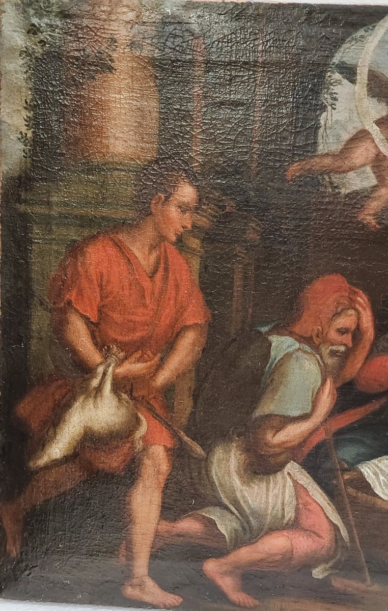 Huile sur toile du XVIIe siècle, Nativité avec l'Adoration des Bergers-photo-3