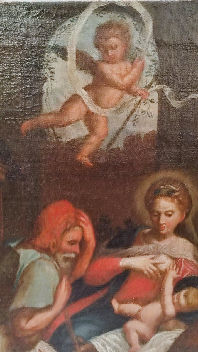Huile sur toile du XVIIe siècle, Nativité avec l'Adoration des Bergers-photo-4