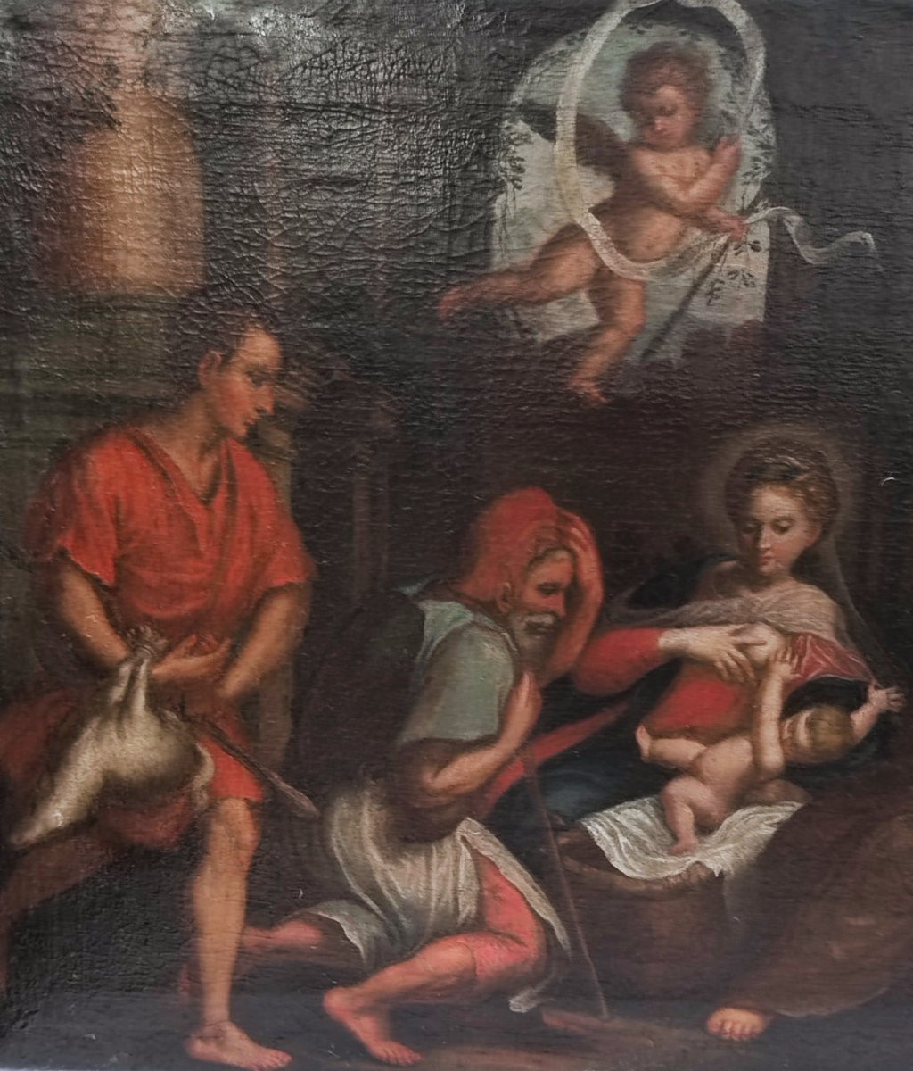 Huile sur toile du XVIIe siècle, Nativité avec l'Adoration des Bergers-photo-5