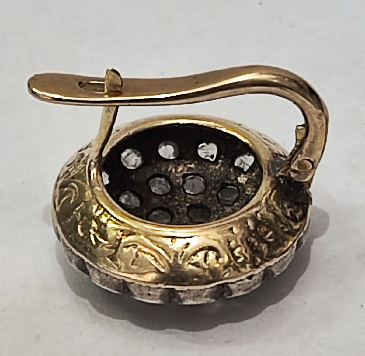 Gold And Silver Earrings With Rose-cut Diamonds, Art Nouveau Period-photo-1