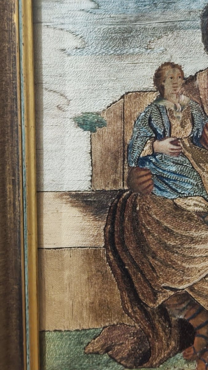 Deux broderies du XVIIIe siècle réalisées au fil collé, représentant sainte Anne et la Vierge M-photo-6